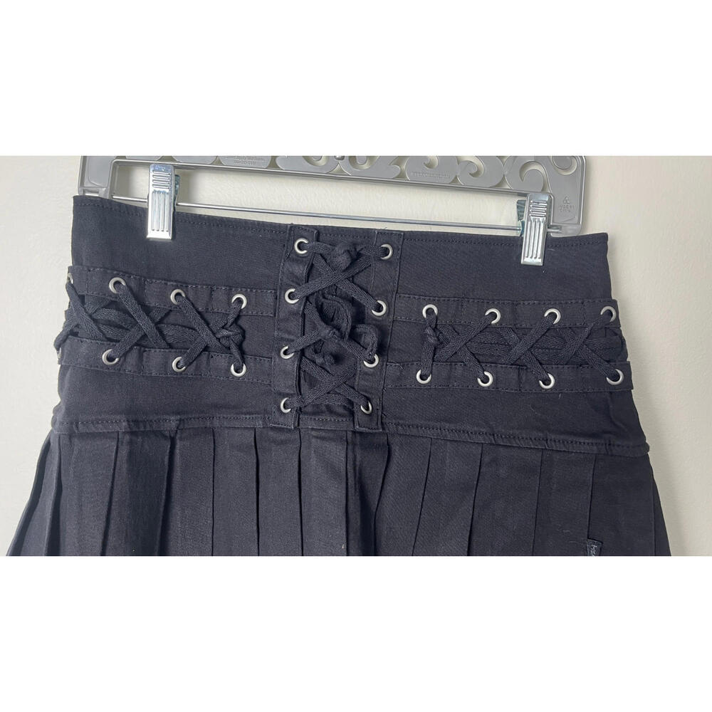 VTG TRIPP NYC Black Pinstripe Mini Skirt Pleats Micro GOTH Y2K Emo  M - Picture 2 of 5